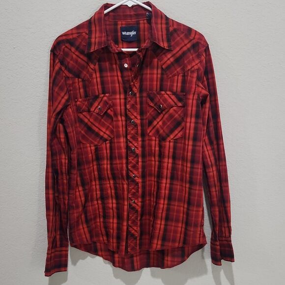 Wrangler Other - Wrangler Mens Plaid Button Up Shirt Red Black Long Sleeve Western MVG291R